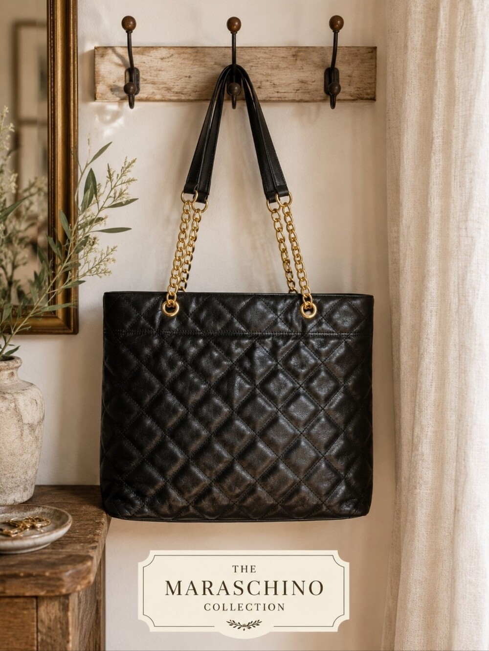 Talbots Quilted Leather Tote Bag | Black Gold Chain - Picture 9 of 11